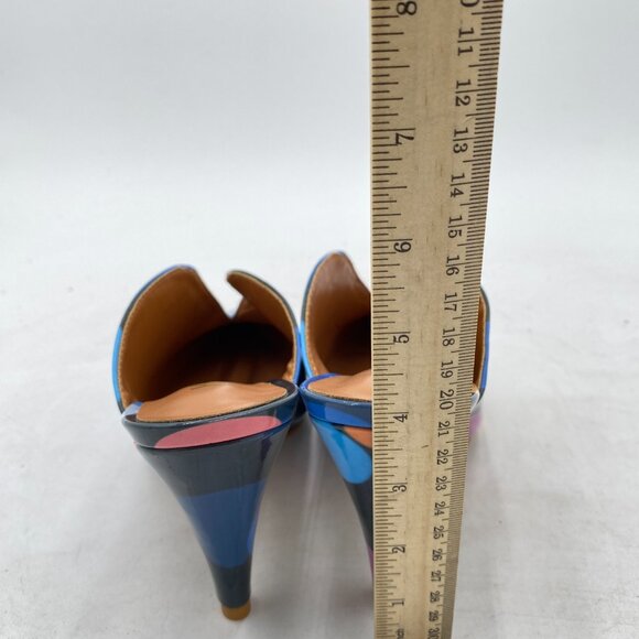 YDN Colorful Dots Cone Heel Pointed Toe Slide Mule Slip on V Cut Leather Sandal - Picture 5 of 8